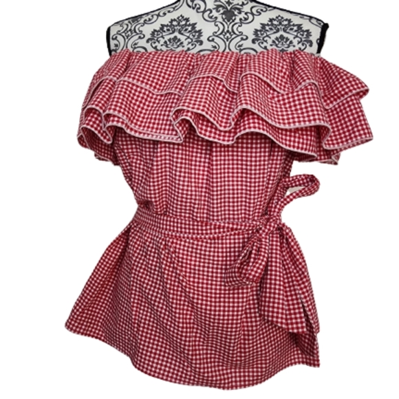 Who What Wear Tops - Who What Wear Red Gingham Ruffle Off the shoulder top size medium